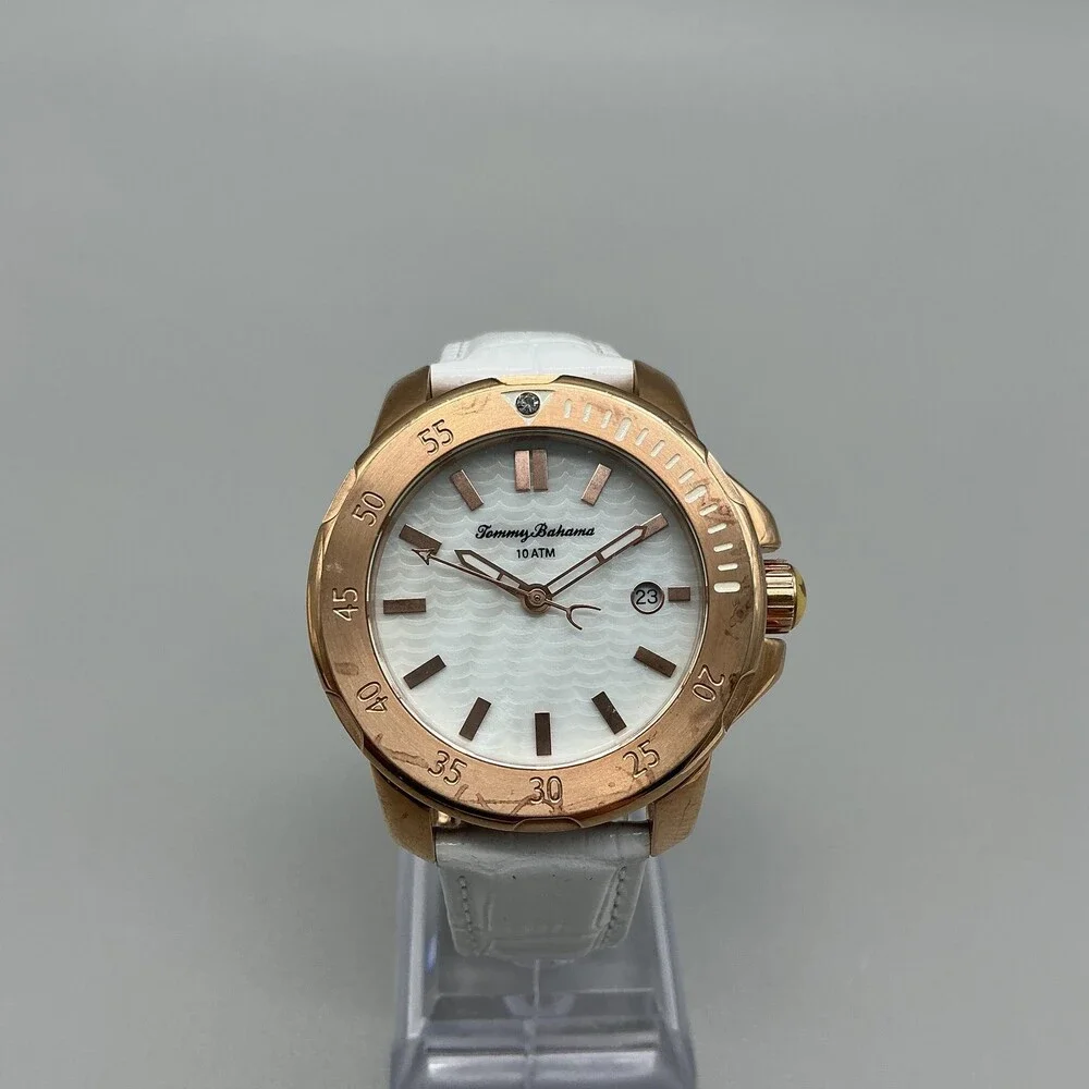 Tommy Bahama Womens Watch 38mm MOP Rose Gold Tone Leather TB2179 New Battery